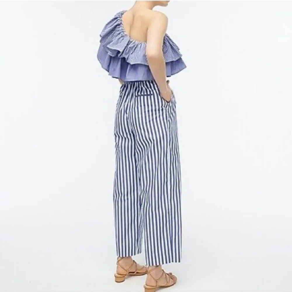 J. Crew One Shoulder Blue Mixed Stripe Jumpsuit Sz 0. New without tags